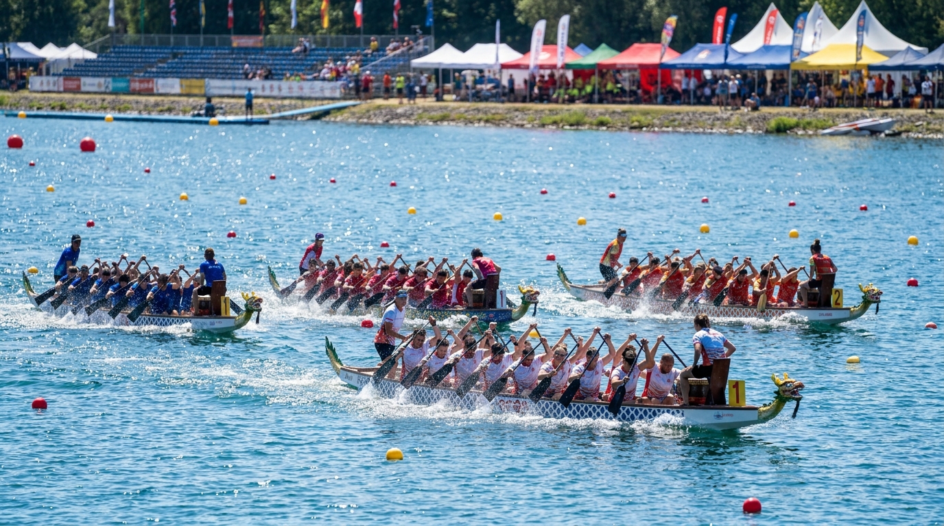 Drachenboote der Neckardrachen im Rennen